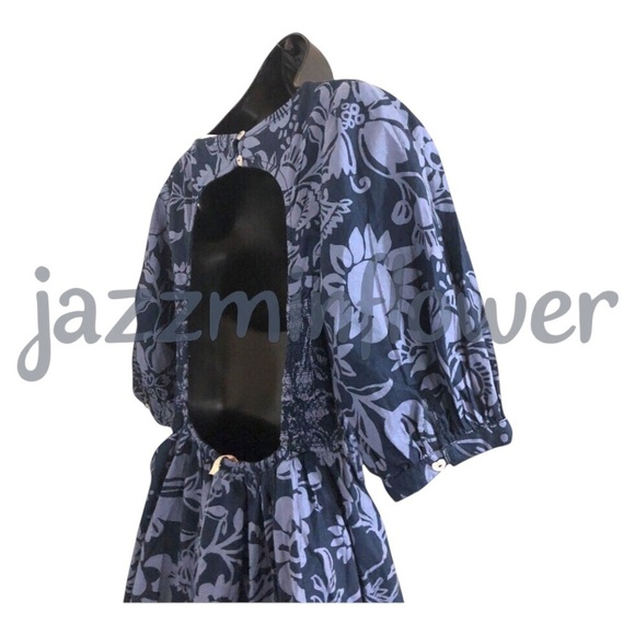 Free people dark navy blue dear delilah puff sleeve smocked babydoll mini dress - Picture 9 of 16